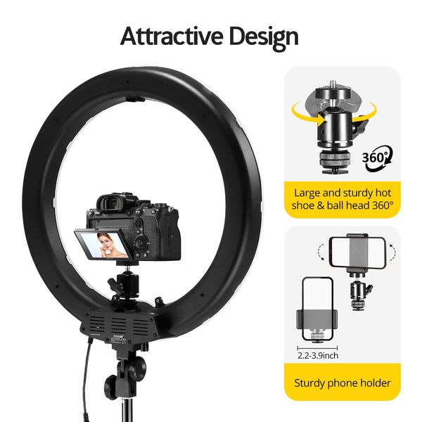 240-Bulb Cri??97% 18?? Pro Led Ring Light For Makeup Selfie Photo Live Stream,Height Adjustable