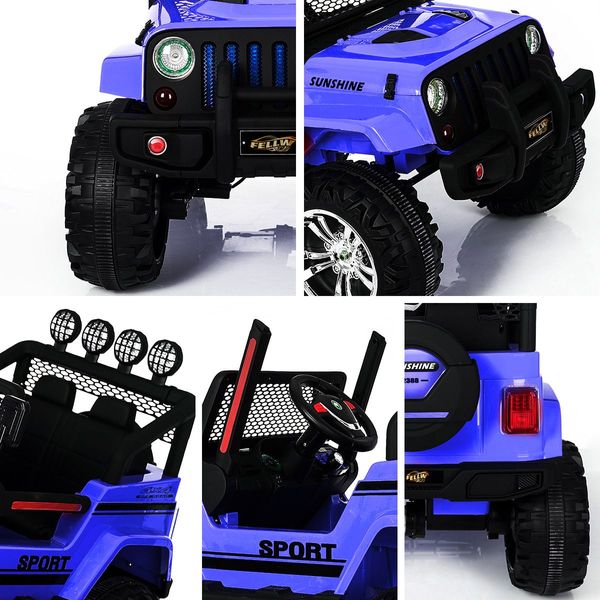 Kids 12V 3-6Km/H Ride On Jeep Off Road Car W/Flash Light Music,Safe Romote Control,28Cm Seat-Blue