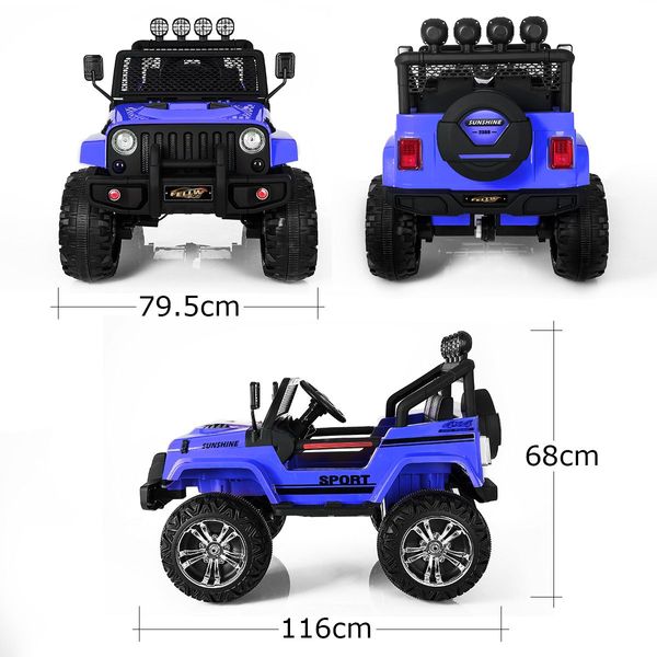 Kids 12V 3-6Km/H Ride On Jeep Off Road Car W/Flash Light Music,Safe Romote Control,28Cm Seat-Blue