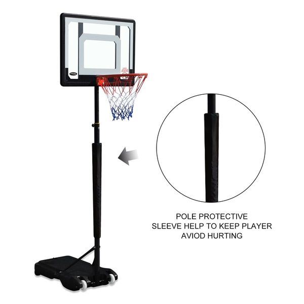 1.65-2.1M Mobile Basketball Hoop Stand W/Ring,Backboard,Stable Base,Protetive Sleeve On Pole