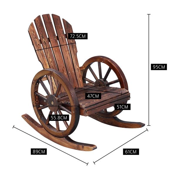 Garden Waterproof Sturdy Wooden Wagon Wheels Rocking Chair For Backyard Patio Max 150Kg Load