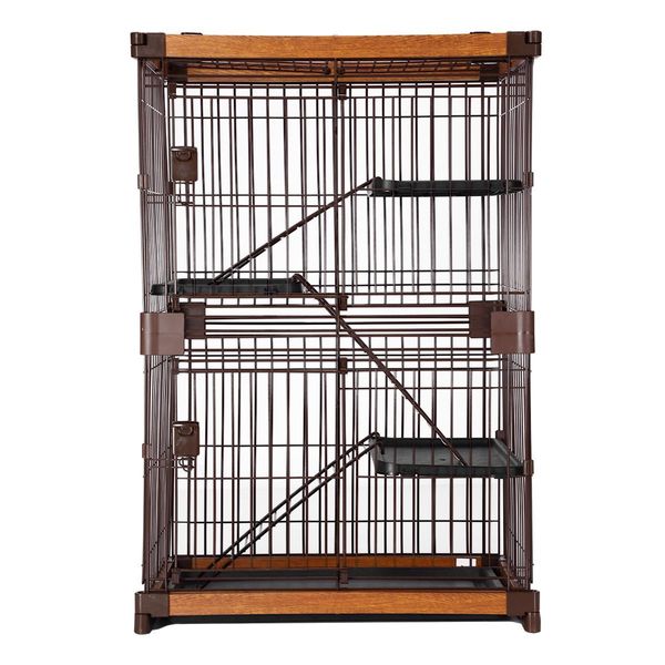 Large 3-Tier Sturdy Wire Steel Pet Cage Cat House W/Wpc Frame, 2 Security Doors, Slide Out Tray