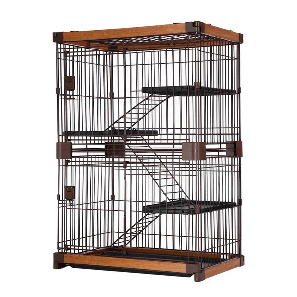 Large 3-Tier Sturdy Wire Steel Pet Cage Cat House W/Wpc Frame, 2 Security Doors, Slide Out Tray