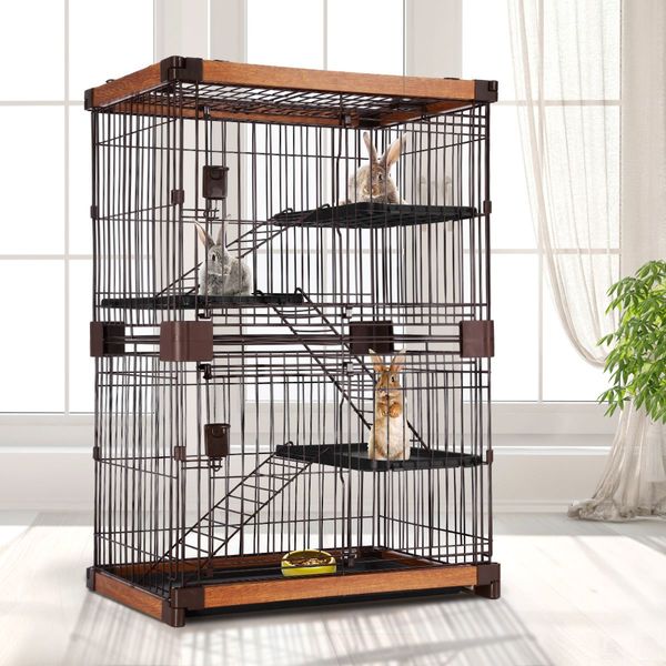 Large 3-Tier Sturdy Wire Steel Pet Cage Cat House W/Wpc Frame, 2 Security Doors, Slide Out Tray