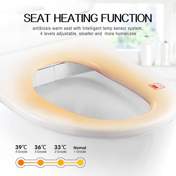 Smart Heated Toilet Seat Bidet W/Adjustable Washing Position Nozzels,Air Dryer,Auto Deodorizer