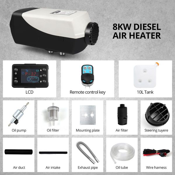 8Kw Instant Warm Up Energy Saving Disel Air Heater W/30M Remote Control For Van,Rv,Truck,Boat