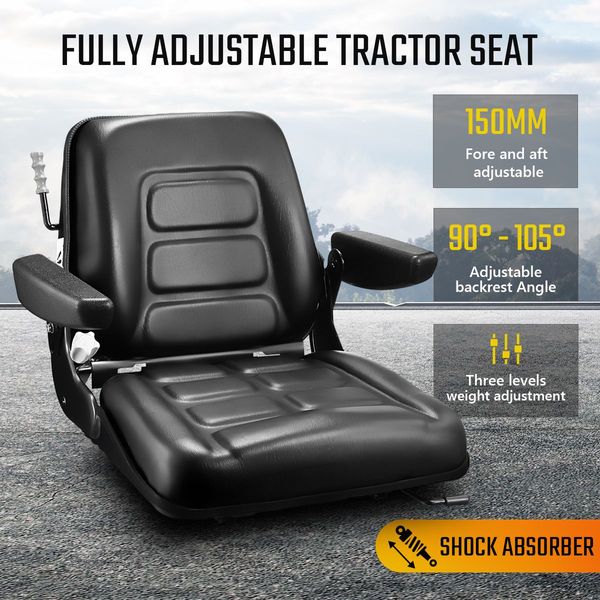 Pu Leather Thick Padded Universal Forklift Tractor Excavator Seat W/High Effective Shock Absorber