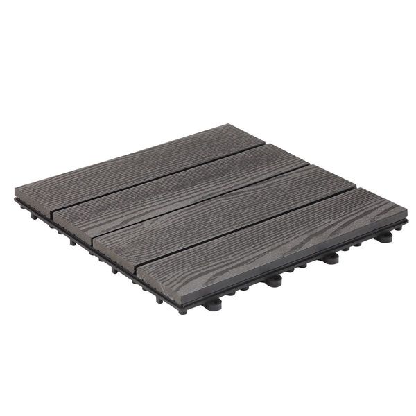 6Pcs Waterproof Outdoor Square Composite Decking Tiles Snap Tight Locking 30X30X2.2Cm-Dark Grey