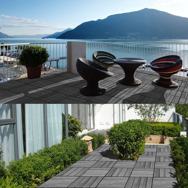 6Pcs Waterproof Outdoor Square Composite Decking Tiles Snap Tight Locking 30X30X2.2Cm-Dark Grey