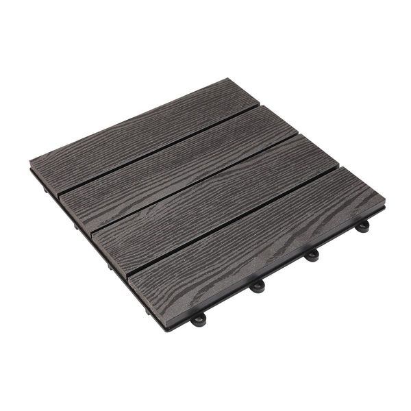 6Pcs Waterproof Outdoor Square Composite Decking Tiles Snap Tight Locking 30X30X2.2Cm-Dark Grey