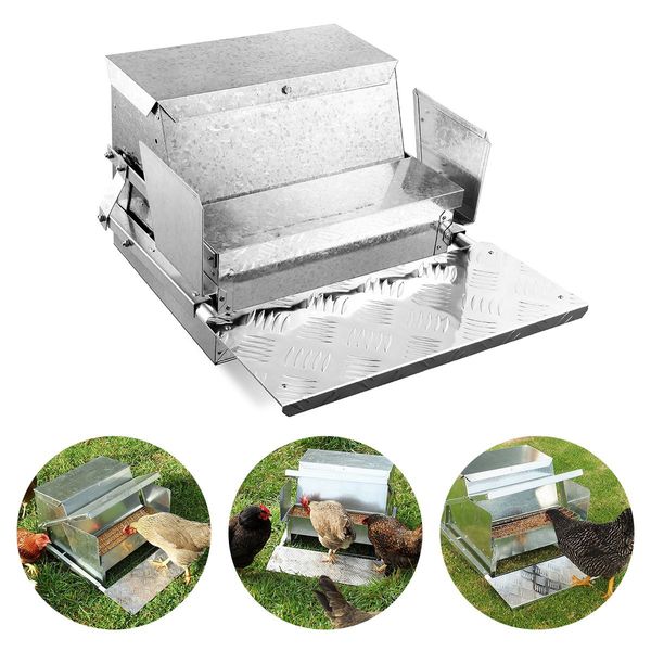 Rat Bird Proof 9Kg Food Auto Treadle Chicken Duck Poultry Feeder W/ Anti-Flick Grill