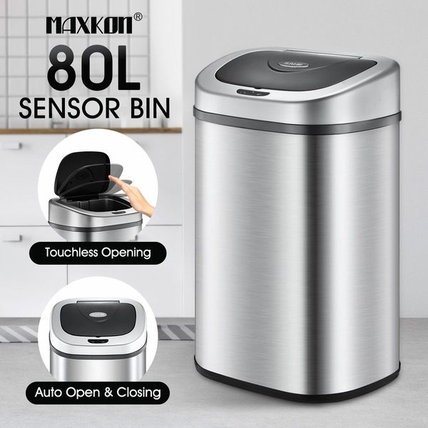 80L Kitchen 20Cm Motion Sensor Garbage Waste Recycle Bin Stainless Steel Large Opening