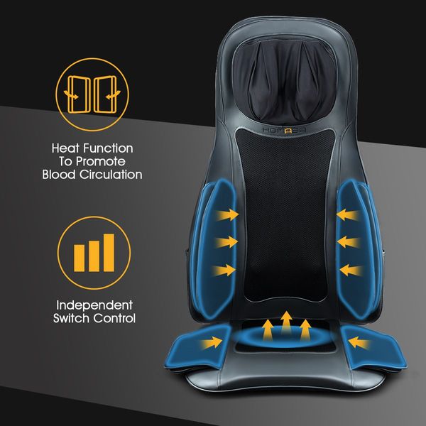 Air Compression Car Seat Massager Heated Cushion W/Roll,Shiatsu,Vibrate,Knead Function