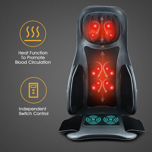 Air Compression Car Seat Massager Heated Cushion W/Roll,Shiatsu,Vibrate,Knead Function