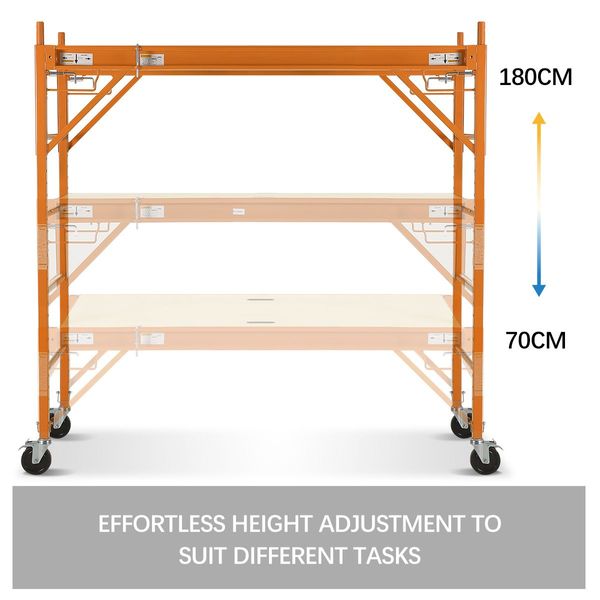 70-180Cm Height Adjustable Mobile Safety Scaffold Max 450Kg Load W/3 Lock System-Yellow