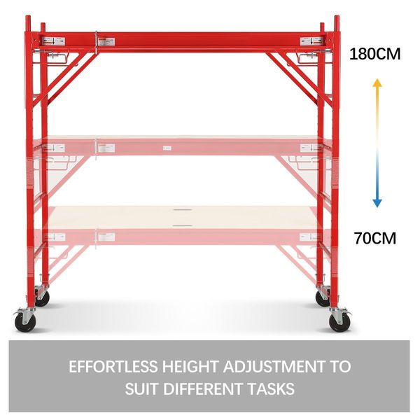 70-180Cm Height Adjustable Mobile Safety Scaffold Bear Up To 450Kg W/3 Lock System-Red