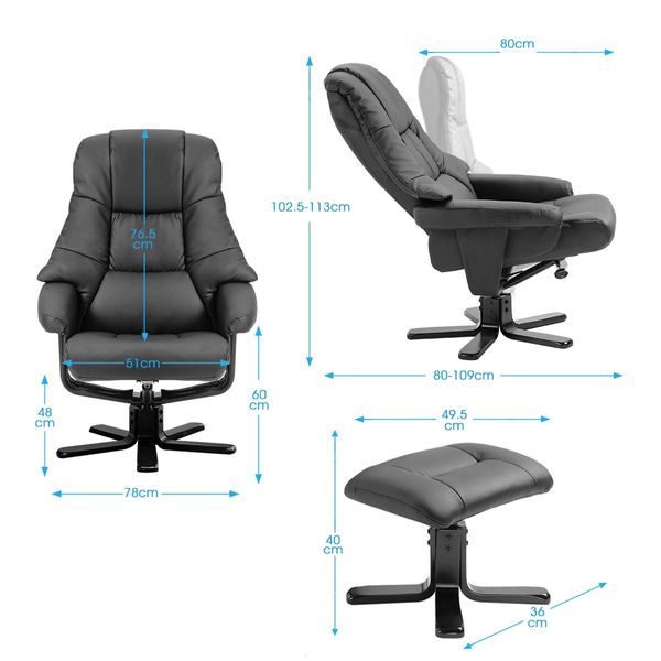 Office 8 Point Heating Swivel Massage Chair Thick Padding Recliner W/ Foot Rest Set-Black