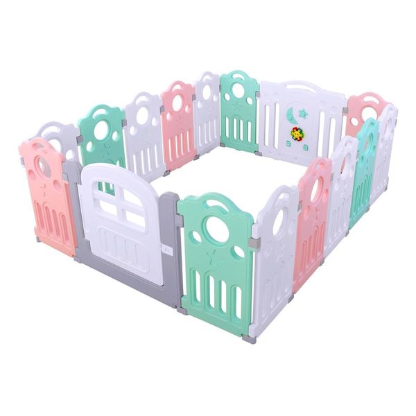 70Cm Height,Shape Adjustable 16 Panels Baby Playpen Toddler Activty Center W/Music Box