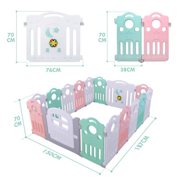 70Cm Height,Shape Adjustable 16 Panels Baby Playpen Toddler Activty Center W/Music Box