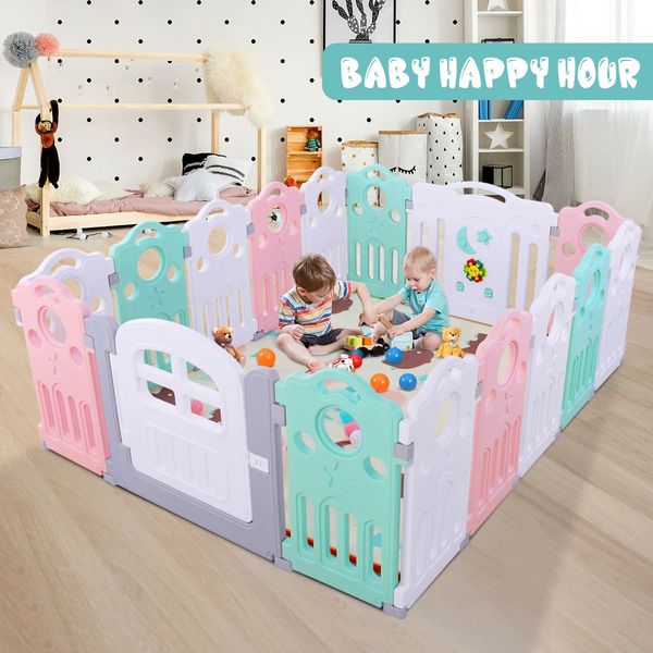 70Cm Height,Shape Adjustable 16 Panels Baby Playpen Toddler Activty Center W/Music Box