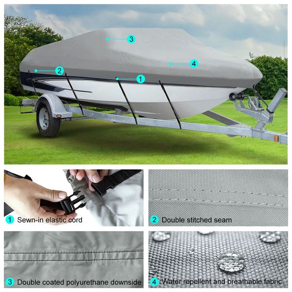 14-16Ft High Quality Weather/Uv Resistant Boat Cover Canopy For  V-Hull Open Fishing Boats