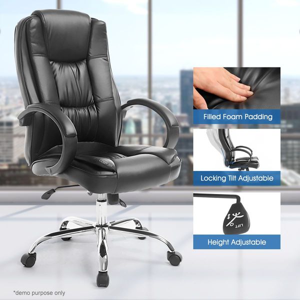 Premium High Back Executive Office Chair W/Adjustable Height,Pu Leather Extra Thick Seat