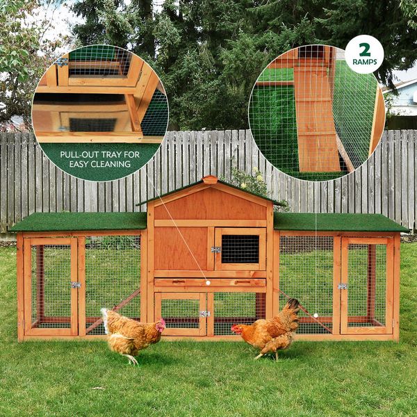 Xl Sturdy Wooden Waterproof Rabbit Hutch Chicken Coop Cage W/Up Down Ramp-204X45X84Cm