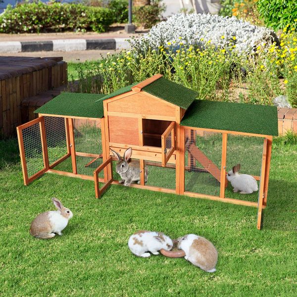 Xl Sturdy Wooden Waterproof Rabbit Hutch Chicken Coop Cage W/Up Down Ramp-204X45X84Cm