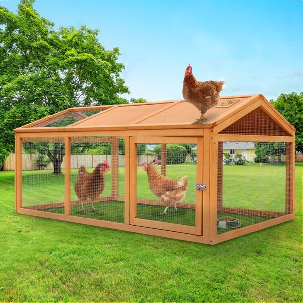 Durable Fir Wood Rabbit Hutch Chicken Coop Cage W/Strong Mesh Wire, Expansive Living Area