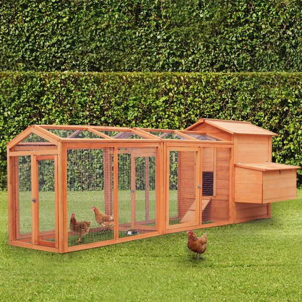 XXL Strong Fir Wood Chicken Coop Rabbit Hutch Cage W/Water Proof Roof, 2.84M Long Tracks