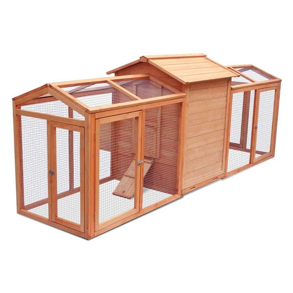 XXL Strong Fir Wood Chicken Coop Rabbit Hutch Cage W/Water Proof Roof, 2.84M Long Tracks