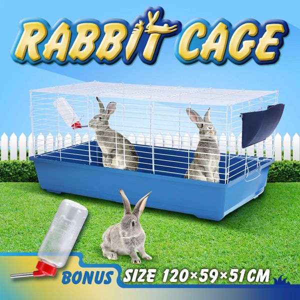 1.2M Sturdy Rabbit Cage Guinea Pig Hutch W/Water Bottle,Hay Feeder,Front Top 2 Access Doors