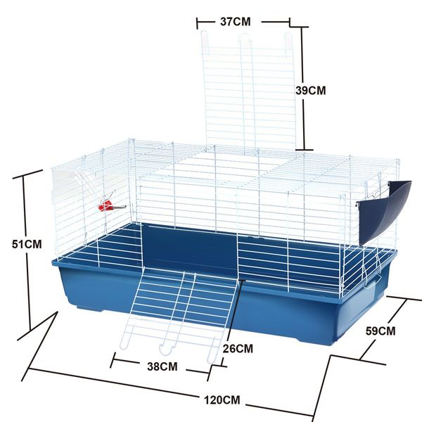 1.2M Sturdy Rabbit Cage Guinea Pig Hutch W/Water Bottle,Hay Feeder,Front Top 2 Access Doors