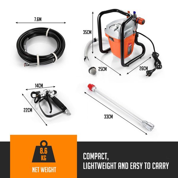 1200W 3800Psi Airless Paint Sprayer W/7.6M Hose,Flexible Suction Tube,33Cm Extended Nozzle