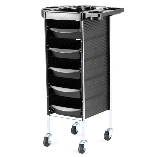 Mobile 6-Tier 5-Sliding-Tray Hair Dressing Trolley Salon  Cart W/Multi-Segments On Top