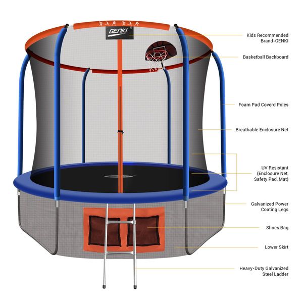 10Ft 60-Spring High Bouncy Trampoline W/Safety 1.8M Enclosure,Basketball Hoop, Max 150Kg