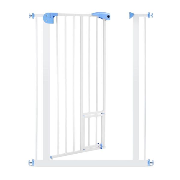 100Cm Tall 80-90Cm Width Double Lock Pet Child Safety Gate Barrier Fence W/ Cat Door