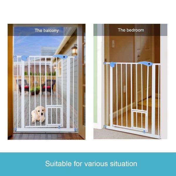 100Cm Tall 80-90Cm Width Double Lock Pet Child Safety Gate Barrier Fence W/ Cat Door