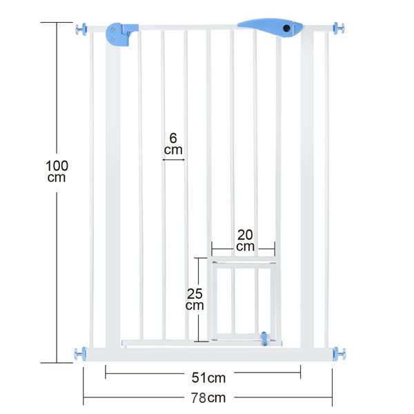 100Cm Tall 80-90Cm Width Double Lock Pet Child Safety Gate Barrier Fence W/ Cat Door