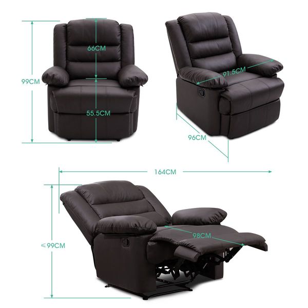 Super Soft Pu Leather High Density Foam 135° Recliner Arm Chair W/Adjustable Footrest