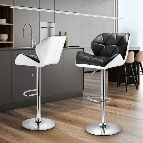 2X 88-110Cm Height Adjustable Swivel Bar Stool Thick Padded W/Backrest Footrest Pu Leather