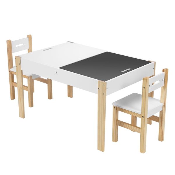 Kids Table Chair Set W/Flippable Desktop 1 For Blackbord 1 For Lego Board Ample Storage