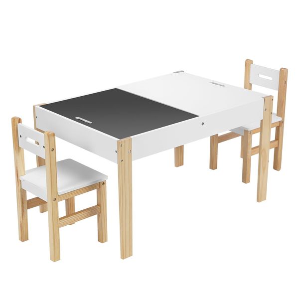 Kids Table Chair Set W/Flippable Desktop 1 For Blackbord 1 For Lego Board Ample Storage