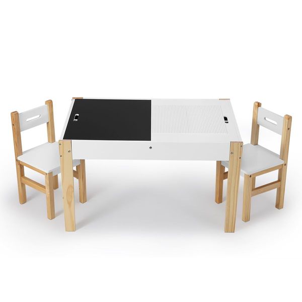 Kids Table Chair Set W/Flippable Desktop 1 For Blackbord 1 For Lego Board Ample Storage