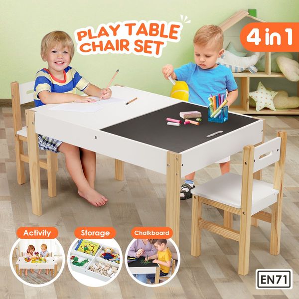 Kids Table Chair Set W/Flippable Desktop 1 For Blackbord 1 For Lego Board Ample Storage