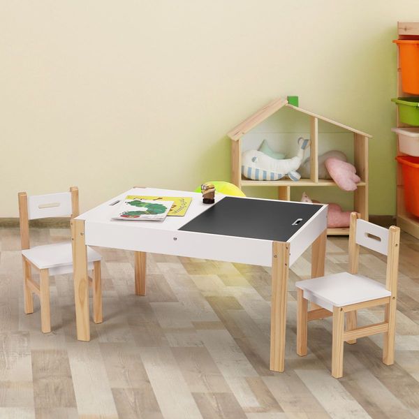 Kids Table Chair Set W/Flippable Desktop 1 For Blackbord 1 For Lego Board Ample Storage