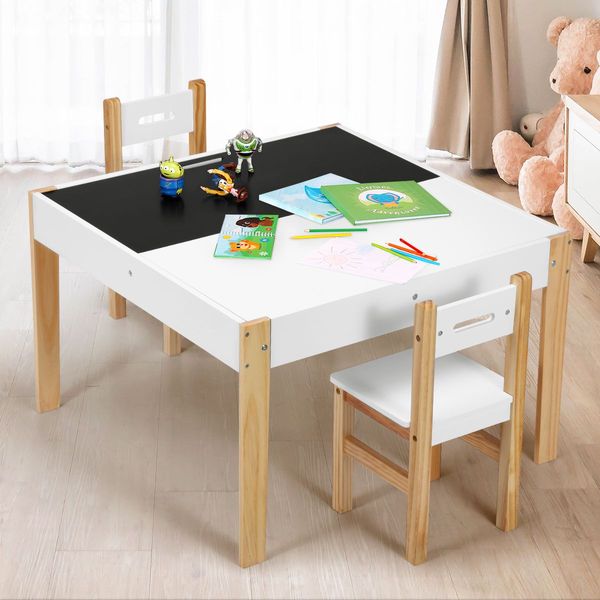 Kids Table Chair Set W/Flippable Desktop 1 For Chalkbord 1 For Flat Surface,Ample Storage