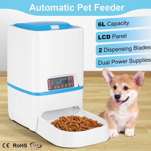 6L Automatic Cat Dog Pet Feeder Dispenser Set 1- 4 Meals/Day W/ Voice Recorder