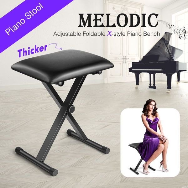 Adjustable Foldable X Style Sturdy Piano Stool Keybaord Bench 3Cm Sponge Padded