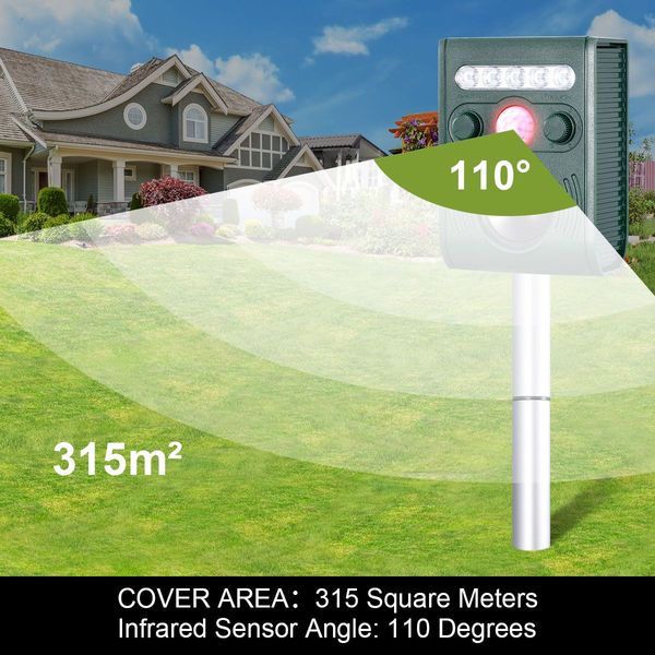 315Sqm Area Solar Ultrasonic Pest Repeller Animal Deterrent Bird Fox Cat Racoon Bat